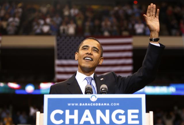 Барак Обама во время предвыборной речи